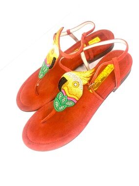RARE Rupert Sanderson Parrot Embellished Thong Sandals – Made in Italy – Size 38